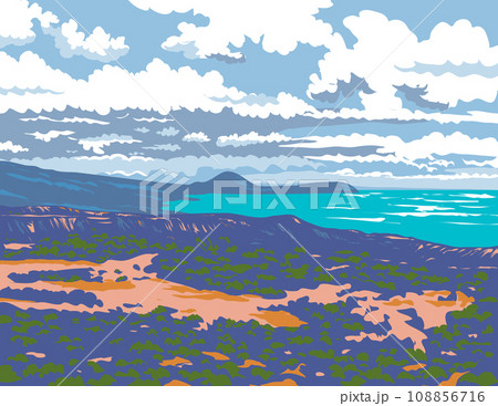 Diamond Head Crater in Honolulu Hawaii WPA Poster Art Diamond Head Crater in Honolulu Hawaii WPA Poster Art 108856716