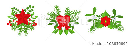 Christmas wreath design element set. Spruce evergreen branch Christmas wreath design element set. Spruce evergreen branch 108856893