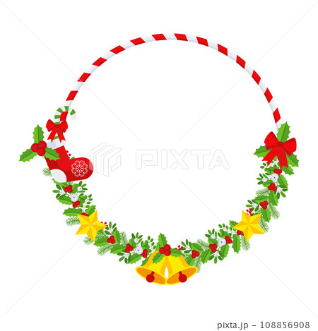 Christmas round floral wreath frame. Traditional winter garland icon 108856908