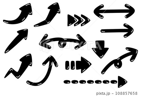 ぷにぷに・ふっくらした立体的な矢印アイコン　黒 108857658