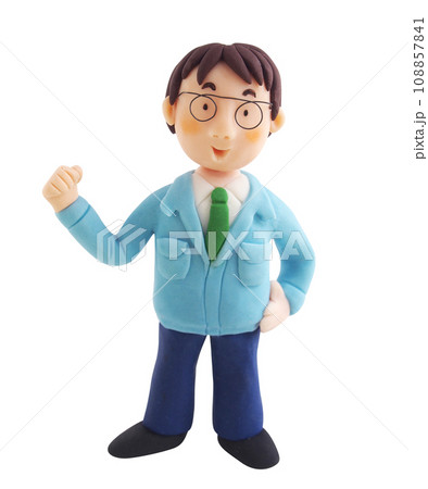 作業着を着てガッツポーズをしているメガネの男性(粘土立体イラスト) 作業着を着てガッツポーズをしているメガネの男性(粘土立体イラスト) 108857841