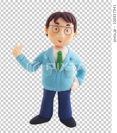 作業着を着てガッツポーズをしているメガネの男性(粘土立体イラスト) 作業着を着てガッツポーズをしているメガネの男性(粘土立体イラスト) 108857841