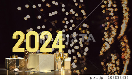 The Gold Number and gift box for celebration 2024 3d rendering 108858455