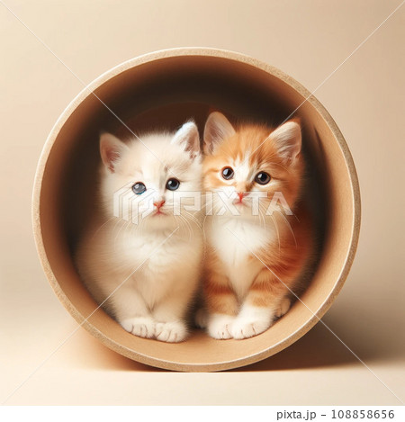 箱に入った二匹の仔猫 108858656