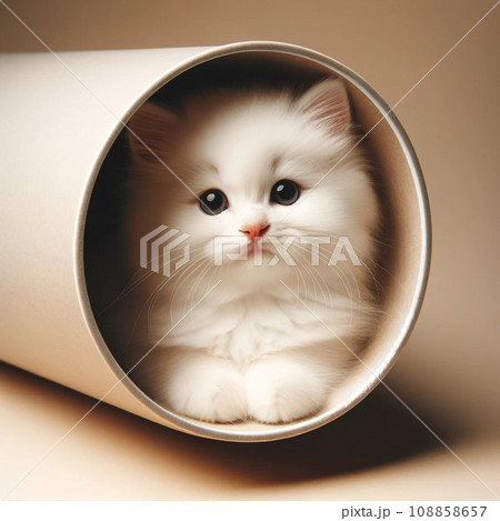 箱から顔を出す仔猫 108858657