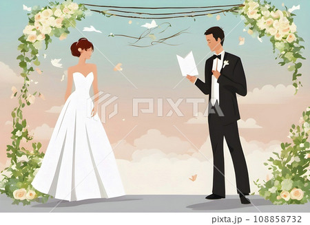 bride and groom on wedding day 108858732