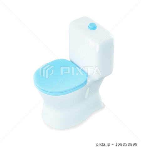 3D Cartoon Toilet with Tank Isolated on White Background. Toilet with Closed Blue Lid of Seat. Vector Illustration of 3D Render. 3D Cartoon Toilet with Tank Isolated on White Background. Toilet with Closed Blue Lid of Seat. Vector Illustration of 3D Render. 108858899