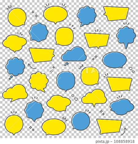 シンプルでおしゃれな版ズレの吹き出しとあしらいのデザインセット 108858918
