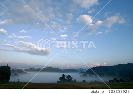 三河内の棚田にかかる朝霧 秋 青空 雲 三河内の棚田にかかる朝霧 秋 青空 雲 108858928