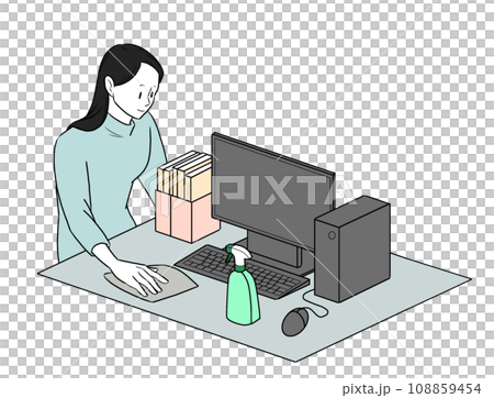 デスクを拭く女性 デスクを拭く女性 108859454