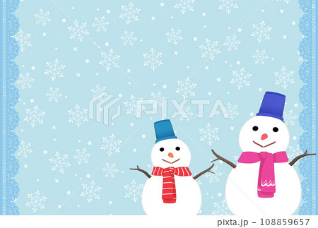 雪だるまと雪の結晶　冬の背景　テンプレート 108859657