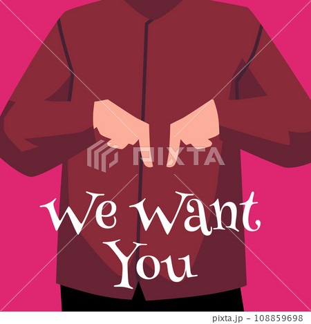 Business person pointing fingers at you, We choose you flat vector poster, clients choice, candidate employment Business person pointing fingers at you, We choose you flat vector poster, clients choice, candidate employment 108859698