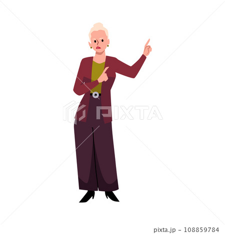 Angry woman points up with fingers flat style, vector illustration Angry woman points up with fingers flat style, vector illustration 108859784