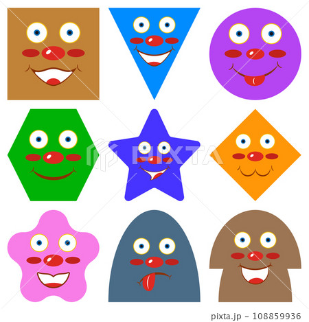 Set of geometric shapes with cartoon funny faces Set of geometric shapes with cartoon funny faces 108859936