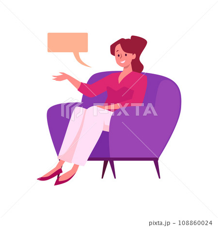 Woman sit in armchair and talking, vector illustration on white Woman sit in armchair and talking, vector illustration on white 108860024
