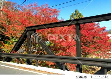 【岡山県】晴天の奥津渓の紅葉 108860218