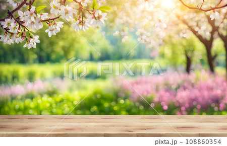 Empty tabletop with natural bokeh background for product 108860354