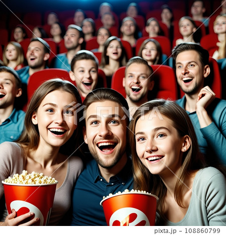 Young family in the movie theater with daughter Young family in the movie theater with daughter 108860799