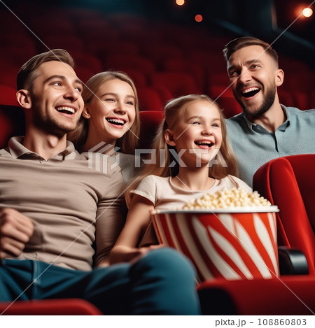 Young fathers in the movie theater with daughter Young fathers in the movie theater with daughter 108860803