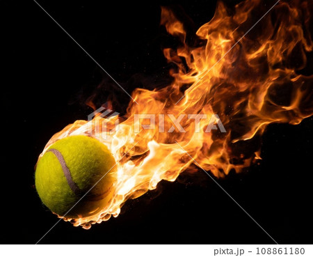 炎に包まれたテニスボール「AI生成画像」  108861180