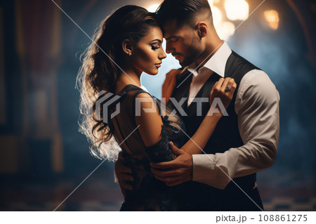 Professional dancers woman and man dancing bachata. Generative AI Professional dancers woman and man dancing bachata. Generative AI 108861275