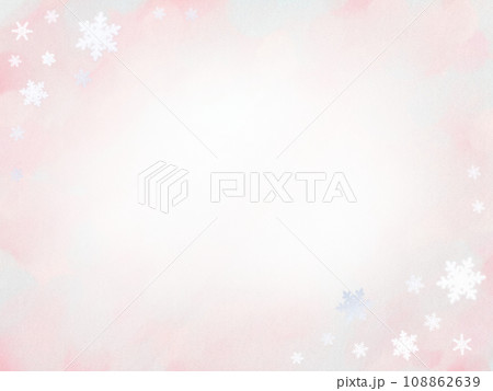 雪の結晶とパステルカラーのフレーム 背景素材(サーモンピンク) 108862639