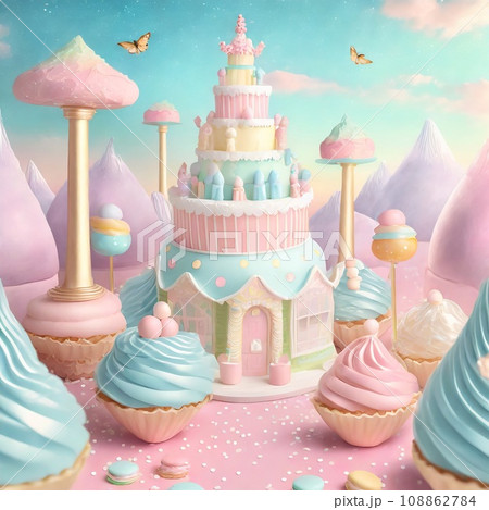 パステルカラーのお菓子の国 108862784