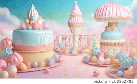 パステルカラーのお菓子の国 108862785