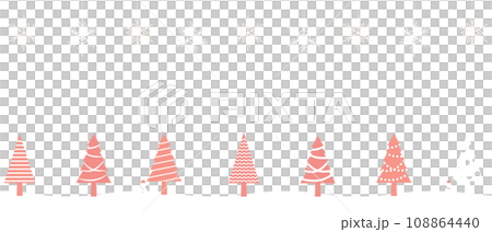 雪の結晶とクリスマスツリーの横長のフレーム背景/赤⚫︎背景透過⚫︎ 108864440