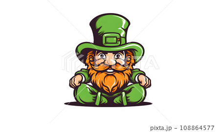 Cute cartoon leprechaun character illustration on white background 108864577