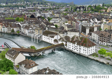 Top view of historic city center of Luzern, Switzerland. 108864913