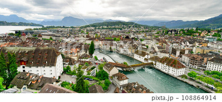 Panorama top view of historic city center of Luzern, Switzerland. 108864914