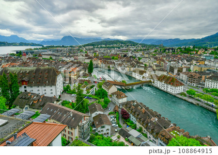 Top view of historic city center of Luzern, Switzerland. 108864915