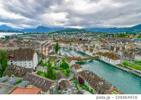 Top view of historic city center of Luzern, Switzerland. 108864916