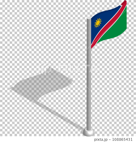 Isometric flag of NAMIBIA in motion on flagpole. National banner flutters in wind. PNG image on transparent background 108865431