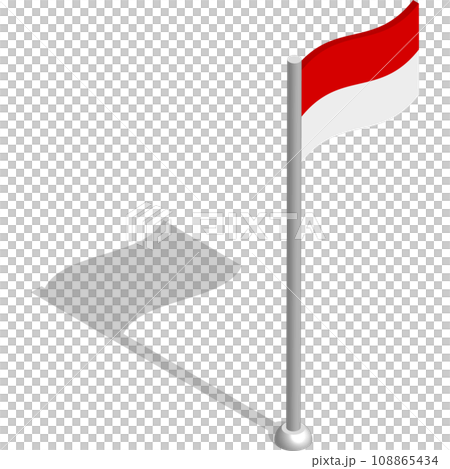 Isometric flag of Republic of Indonesia in motion on flagpole. National banner flutters in wind. PNG image on transparent background 108865434
