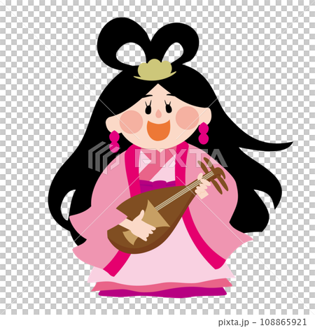 可愛い手描きの七福神弁財天様イラストのイラスト素材