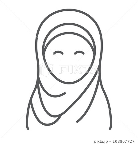 Hijab thin line icon, ramadan and islam, muslim woman sign, vector graphics, a linear pattern on a white background, eps 10. 108867727