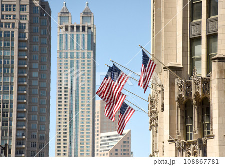 American flag on a building in downtown of Chicago American flag on a building in downtown of Chicago 108867781