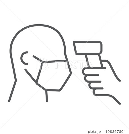 Checking body temperature thin line icon, coronavirus and covid 19, temperature scaning sign, vector graphics, a linear pattern on a white background, eps 10. 108867804