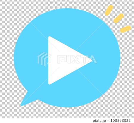 シンプルな水色の再生マークと吹き出し 108868022