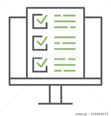 Online test color line icon, education and school, montior with checklist sign vector graphics, a linear icon on a white background, eps 10. Online test color line icon, education and school, montior with checklist sign vector graphics, a linear icon on a white background, eps 10. 108868075