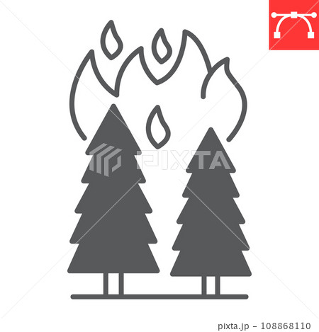Forest fire glyph icon, climate change and ecology, pine tree on fire vector icon, vector graphics, editable stroke solid sign, eps 10. 108868110