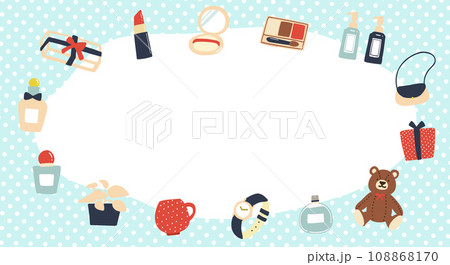 かわいい雑貨の水色ドットもこもこフレーム素材 かわいい雑貨の水色ドットもこもこフレーム素材 108868170