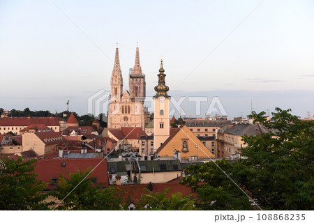 Zagreb cityscape with Zagreb Cathedral and St. Mary Church, Croatia. Zagreb cityscape with Zagreb Cathedral and St. Mary Church, Croatia. 108868235