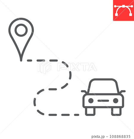 Car route line icon, navigation and transportation, car destination vector icon, vector graphics, editable stroke outline sign, eps 10. Car route line icon, navigation and transportation, car destination vector icon, vector graphics, editable stroke outline sign, eps 10. 108868835