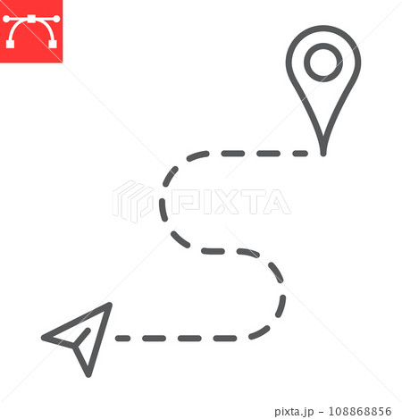 Gps tracking line icon, navigation and destination, route tracking vector icon, vector graphics, editable stroke outline sign, eps 10. 108868856