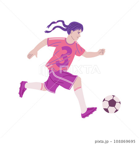 Young girl play football, vector cartoon style illustration on white 108869695