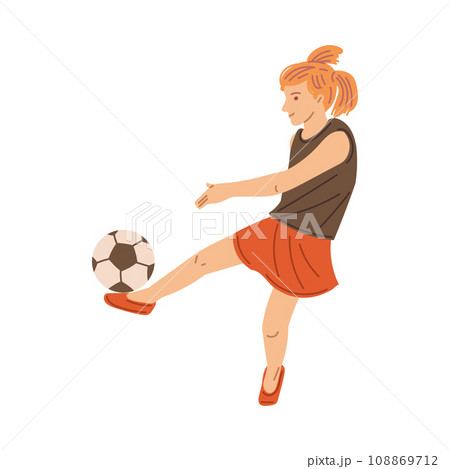 Happy child girl playing soccer flat style, vector illustration Happy child girl playing soccer flat style, vector illustration 108869712