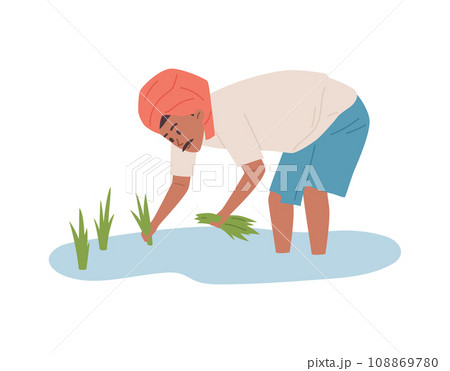 Indian farmer, man working in the field, vector isolated on white 108869780